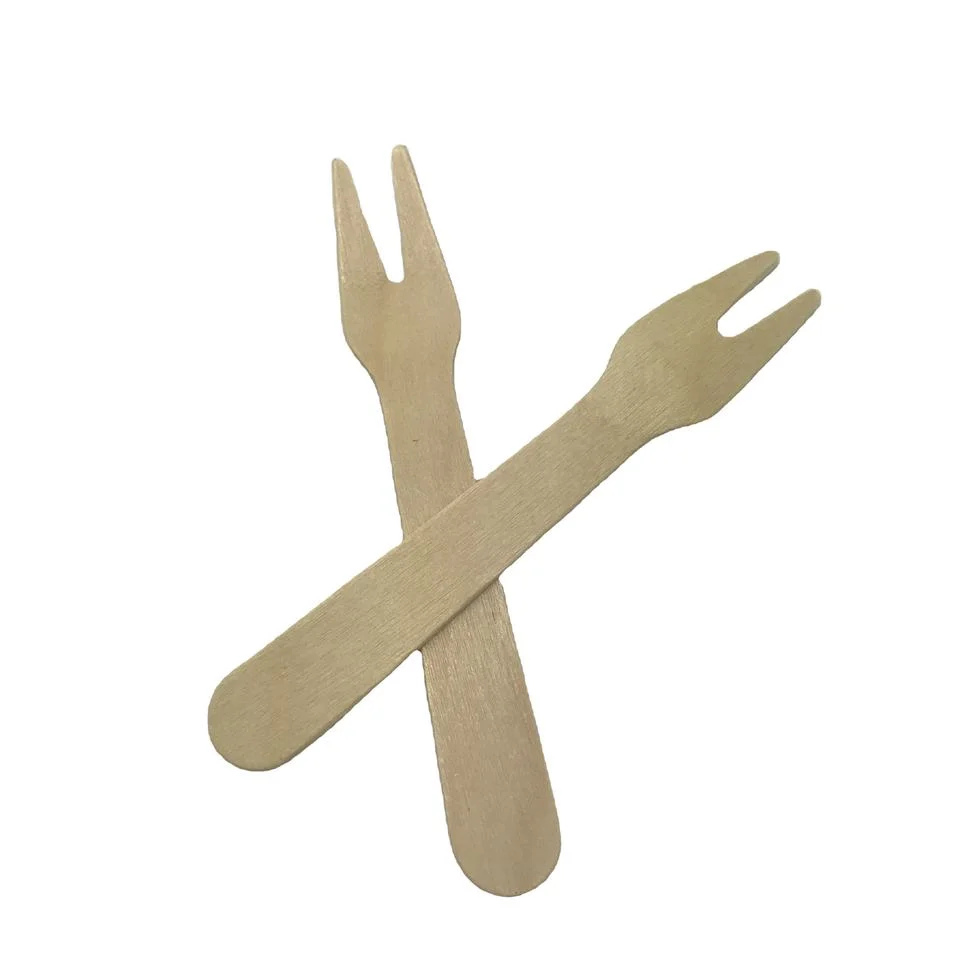 94mm Wooden Small Fruit Fork Cutlery Set/Bulk Sale Disposable Compostable Birch Wood Cutlery