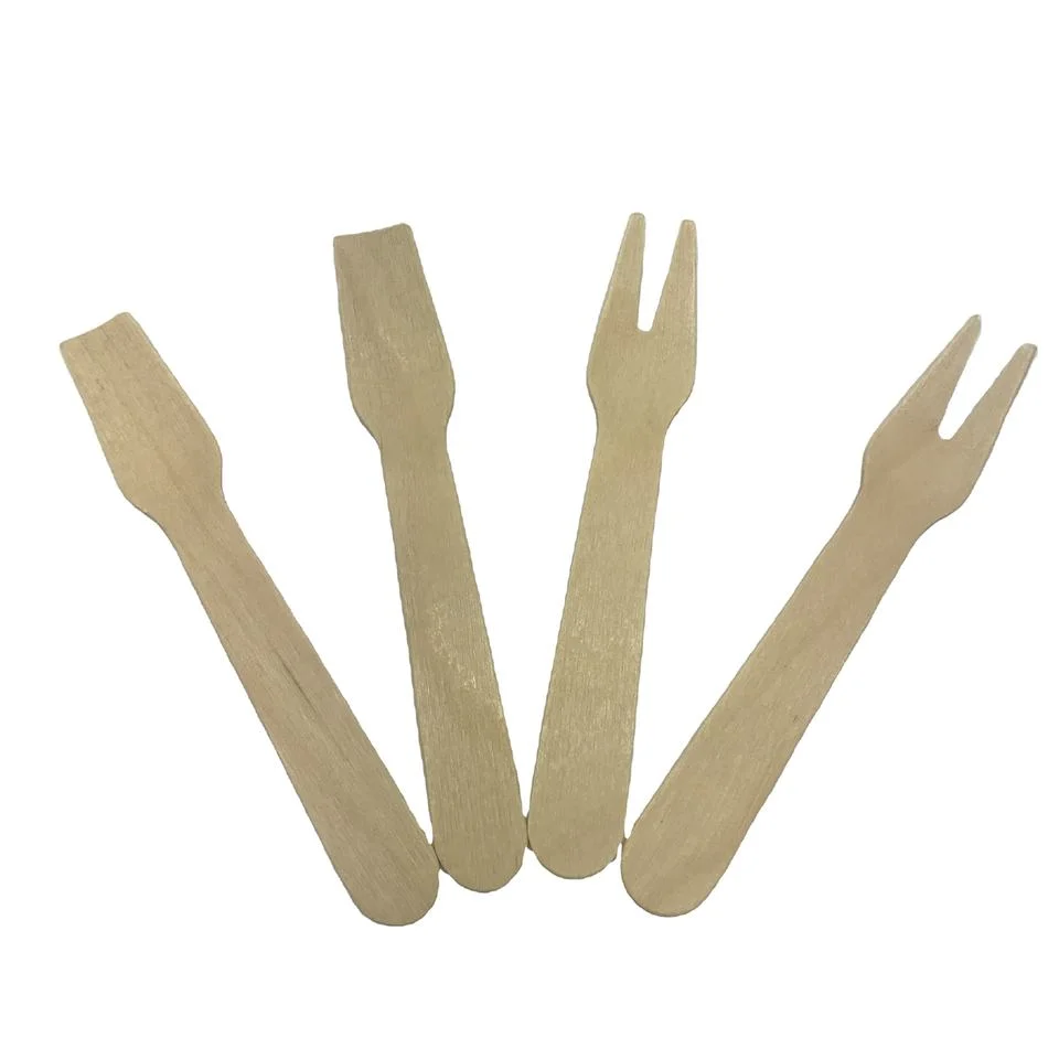 94mm Wooden Small Fruit Fork Cutlery Set/Bulk Sale Disposable Compostable Birch Wood Cutlery