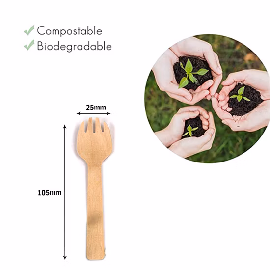 Posate usa e getta biodegradabili Forchetta in legno da 105 mm