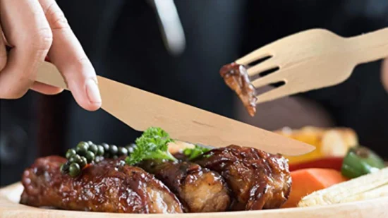 Set di posate coltello forchetta cucchiaio in legno naturale usa e getta stampato personalizzato